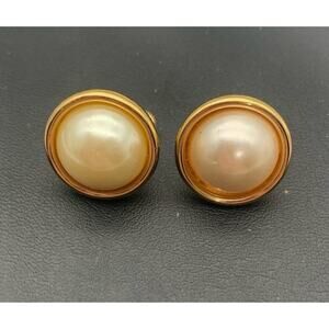 Vintage Napier Timeless Classic Faux Pearl and Gold Tone Screw Back Earrings